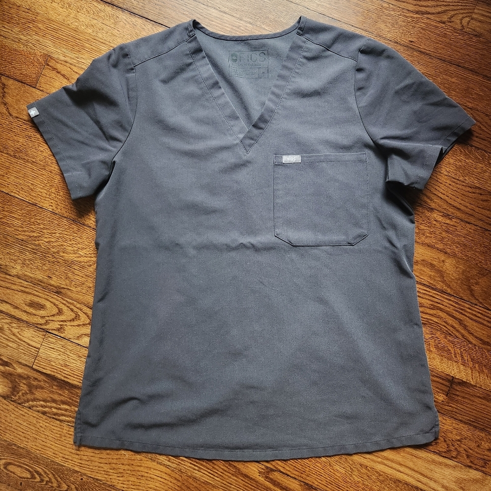 Womens FIGS Charcoal Catarina One-Pocket Scrub Top Classic Size Medium